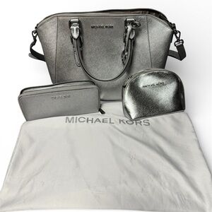 Michael Kors Metallic Silver Satchel Set